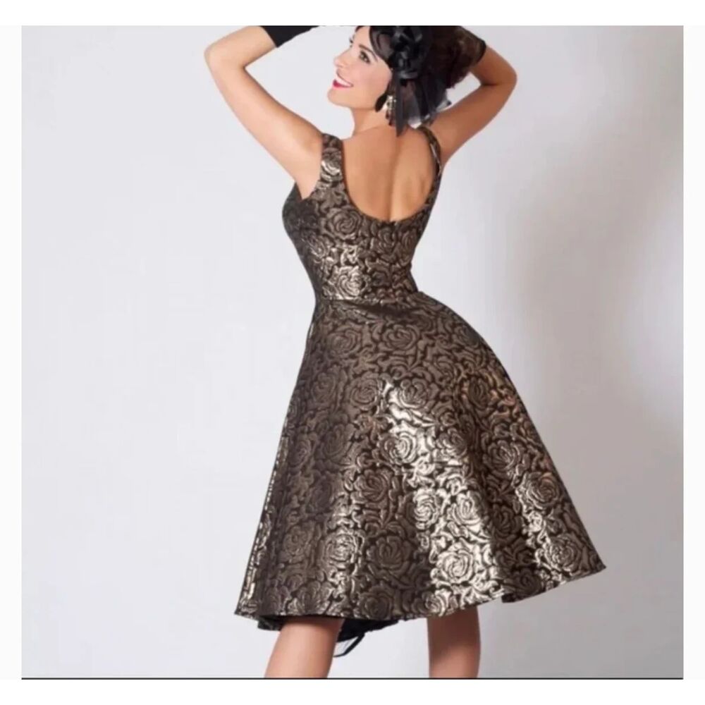 Bettie Page 50's Swing Dress by Tatyana, Golden Brocade, Medium